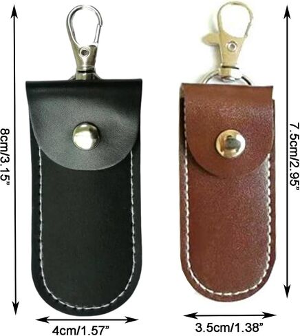 Anti Lost USB Flash Drive Leather Holder, 2 Pcs Leather USB Protective Case for Alloy Shark Buckle Lightweight Portable (Black+Brown, Large+Small) in Kuwait