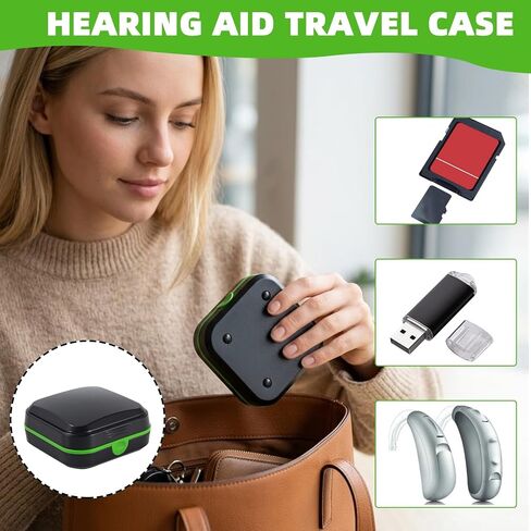 2PCS Waterproof Hearing Aid Cases for Travel for 2 Hearing Aids(Green) in Kuwait