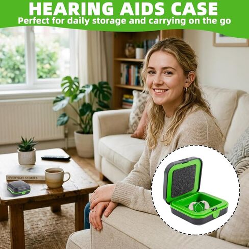 2PCS Waterproof Hearing Aid Cases for Travel for 2 Hearing Aids(Green) in Kuwait