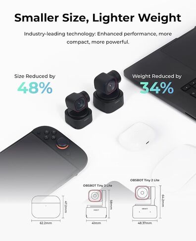 OBSBOT Tiny 3 Lite AI-Powered Spatial Audio 4K Webcam - Compact AI Tracking in Kuwait