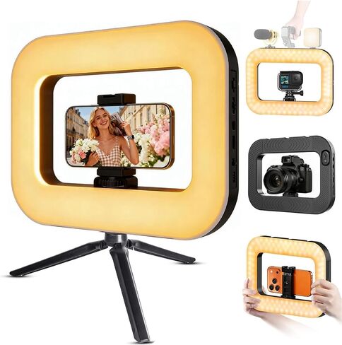 20W 360° Ring Video Light with Built‑in Battery, 3H Continuous Lighting Portable Handheld Fill Light, Extendable for Mic & Camera Accessories, Easy One‑Click Shooting for Vlogging Selfie Live Stream in Kuwait