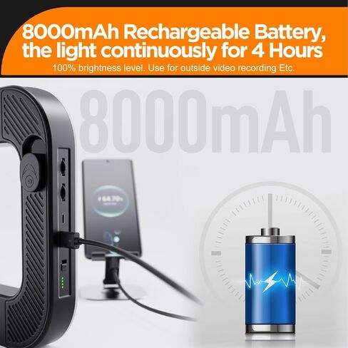 20W 360° Ring Video Light with Built‑in Battery, 3H Continuous Lighting Portable Handheld Fill Light, Extendable for Mic & Camera Accessories, Easy One‑Click Shooting for Vlogging Selfie Live Stream in Kuwait