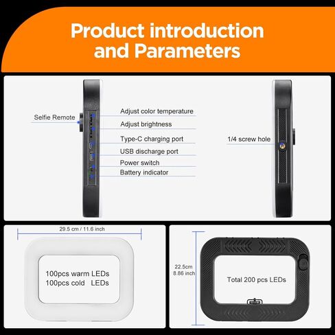 20W 360° Ring Video Light with Built‑in Battery, 3H Continuous Lighting Portable Handheld Fill Light, Extendable for Mic & Camera Accessories, Easy One‑Click Shooting for Vlogging Selfie Live Stream in Kuwait