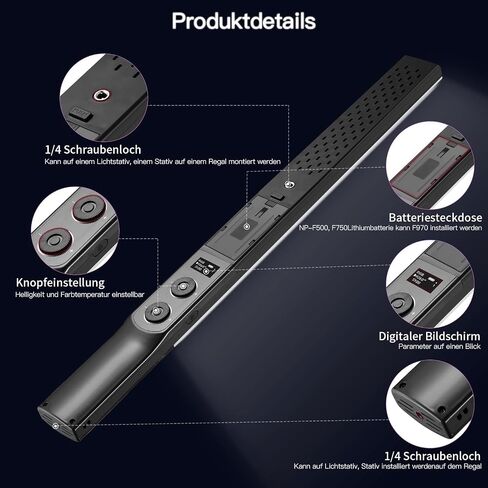 Soonpho P20 RGB Handheld LED Video Light Wand Photography Stick Light CRI≥97, RGB 360° Full Color Dimming 2500K-8500K, Built-in 4000mAh Rechargeable Battery, 40 Lighting Mode (Grey) in Kuwait