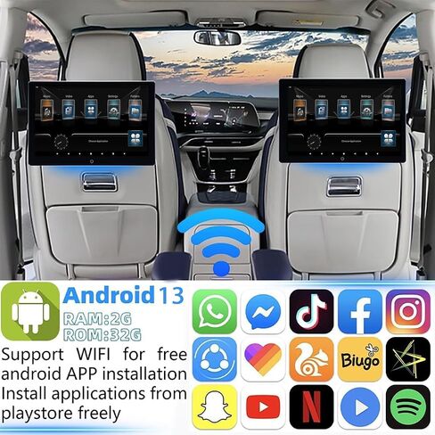 4K Android 13 Portable Car TV Headrest Monitor Back Seat,10.1 Inch Touch Screen Tablet Portable Multi-Media Video Player,Support Phone Wireless Mirror Link,WiFi USB/SD Card & 2G+32GB 1PCS in Kuwait