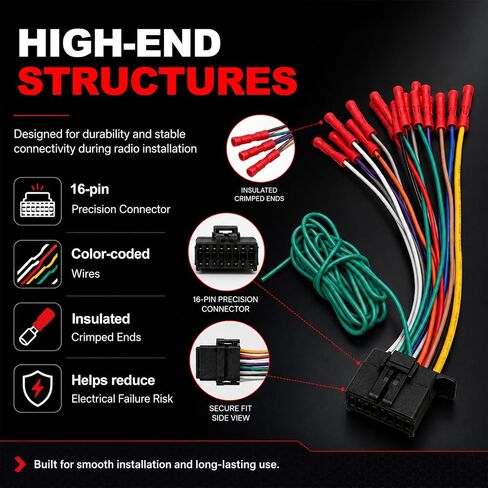 16 Pin Radio Wiring Harness, Car Stereo Wiring Harness Plug Compatible with DEH AVH AVIC MVH FH SPH, Auto Radio Stereo Connector for Aftermarket Power Speaker Wire Replacement in Kuwait