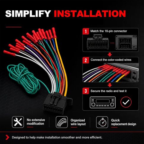 16 Pin Radio Wiring Harness, Car Stereo Wiring Harness Plug Compatible with DEH AVH AVIC MVH FH SPH, Auto Radio Stereo Connector for Aftermarket Power Speaker Wire Replacement in Kuwait