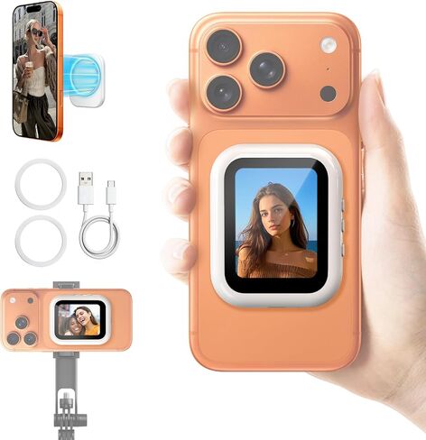 yAyusi Mini Wireless Magnetic Vlog Selfie Monitor Screen iPhone, Compact Portable Back Camera Monitor iPhone, Cell Phone Monitor Screen, Phone Mirror for Back Camera Recording/Streaming/TikTok/YouTube in Kuwait