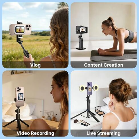yAyusi Mini Wireless Magnetic Vlog Selfie Monitor Screen iPhone, Compact Portable Back Camera Monitor iPhone, Cell Phone Monitor Screen, Phone Mirror for Back Camera Recording/Streaming/TikTok/YouTube in Kuwait