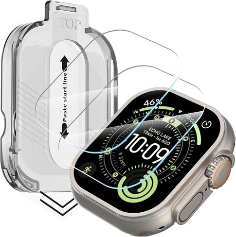 2 Pack Screen Protector Compatible with Apple Watch Ultra1 / Ultra2 / Ultra3 49mm HD Tempered Glass Film, Auto Dust-Elimination, Easy Installation, Bubble Free, Shatterproof in Kuwait