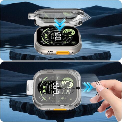2 Pack Screen Protector Compatible with Apple Watch Ultra1 / Ultra2 / Ultra3 49mm HD Tempered Glass Film, Auto Dust-Elimination, Easy Installation, Bubble Free, Shatterproof in Kuwait