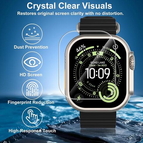 2 Pack Screen Protector Compatible with Apple Watch Ultra1 / Ultra2 / Ultra3 49mm HD Tempered Glass Film, Auto Dust-Elimination, Easy Installation, Bubble Free, Shatterproof in Kuwait