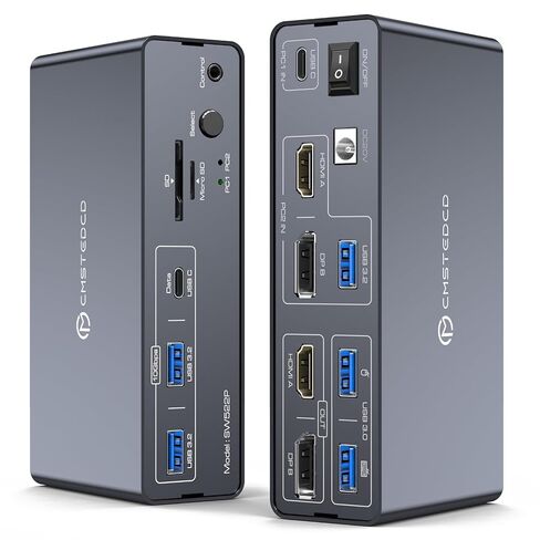 KVM Switch 2 Monitors 2 Computers Docking Station USB C + HDMI/DP Input with 100W PD, 4K60Hz/4K120Hz Displayport HDMI Dual Monitor for Laptop and Desktop Share 13-in-1 Dock Aluminum Case Plug and Play in Kuwait