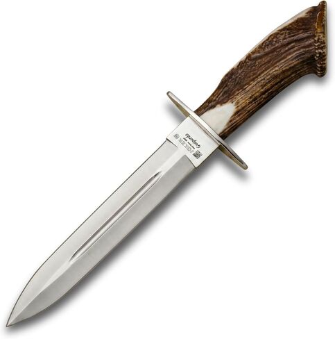 Joker "Guepardo CN29 Hunting Knife with Deer Antler Handle and 11,8 inches Blade, Leather Sheath Included, Fishing Tool, Hunting, Camping and Hiking in Kuwait