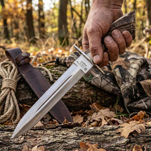 Joker "Guepardo CN29 Hunting Knife with Deer Antler Handle and 11,8 inches Blade, Leather Sheath Included, Fishing Tool, Hunting, Camping and Hiking in Kuwait