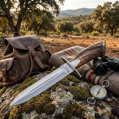 Joker "Guepardo CN29 Hunting Knife with Deer Antler Handle and 11,8 inches Blade, Leather Sheath Included, Fishing Tool, Hunting, Camping and Hiking in Kuwait