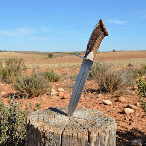Joker "Guepardo CN29 Hunting Knife with Deer Antler Handle and 11,8 inches Blade, Leather Sheath Included, Fishing Tool, Hunting, Camping and Hiking in Kuwait