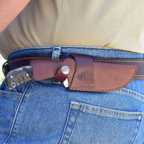 Knives Ranch Handmade 8.5" Damascus Steel Hunting Knife – Full Tang Fixed Blade – Ram’s Horn Handle with Micarta Bolster – Survival, Camping, Skinning – Dual Carry Leather Sheath (2038-RH) in Kuwait