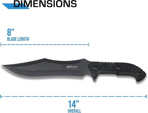 MTech USA – Fixed Blade Knife – Black Stainless Steel Blade with Black Carved G10 Handle, Full Tang, Includes 1680D Nylon Sheath - Hunting, Camping, Survival, Tactical, EDC – MT-20-39 in Kuwait
