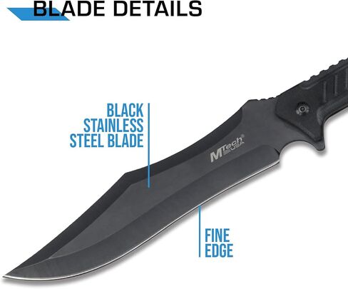 MTech USA – Fixed Blade Knife – Black Stainless Steel Blade with Black Carved G10 Handle, Full Tang, Includes 1680D Nylon Sheath - Hunting, Camping, Survival, Tactical, EDC – MT-20-39 in Kuwait