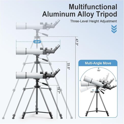 80mm Aperture Refractor Telescope for Adults & Beginners, 20X-150X Magnification Astronomy Telescope with Aluminum Tripod, Smartphone Adapter & Carry Bag, White in Kuwait