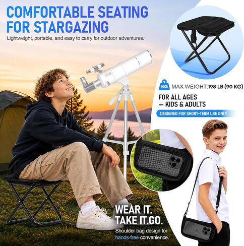 Telescope for Adults High Powered, 90mm Aperture 600mm Portable Refractor Telescope for Astronomy Beginners with Tripod, Phone Adapter, Carry Bag, Folding Stool & Holiday Stickers in Kuwait
