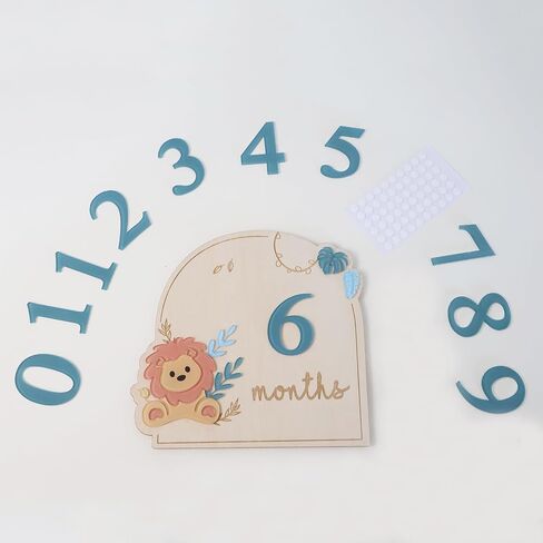 Wooden Lion Baby Monthly Milestone Markers Disc, Jungle Safari Milestone Sign, Wooden 3D Milestone Cards for Photos, 1-12 Months Interchangeable Monthly Milestone Sign in Kuwait