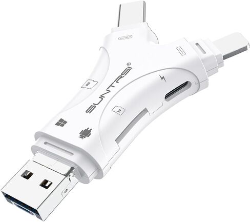 4 in 1 SD Card Reader, Universal Memory Card Adapter with USB, Type-C, Micro USB Connectors, Supports SD, SDHC, Micro SD, TF Cards (Snow White) in Saudi Arabia