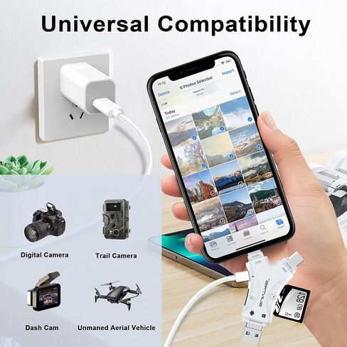 4 in 1 SD Card Reader, Universal Memory Card Adapter with USB, Type-C, Micro USB Connectors, Supports SD, SDHC, Micro SD, TF Cards (Snow White) in Saudi Arabia