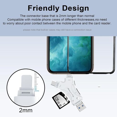 4 in 1 SD Card Reader, Universal Memory Card Adapter with USB, Type-C, Micro USB Connectors, Supports SD, SDHC, Micro SD, TF Cards (Snow White) in Saudi Arabia