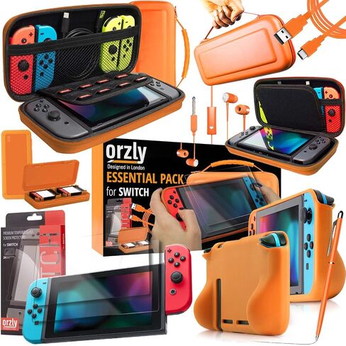 Orzly Accessory Bundle kit for Nintendo Switch Oled Accessories Essentials Pack Case and Screen Protector Comfort Grip Cover Headphones charger cable Games holder and more - Gift boxed OLED Edition in Kuwait