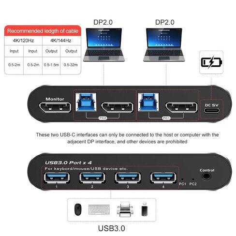 Displayport Kvm Switch 1 Monitors 2 Computers 1440P 240hz kvm Switch 1 Monitors 2 Computers displayport 240hz displayport kvm 1440p 120hz 144hz 165hz 175hz 240hz in Saudi Arabia
