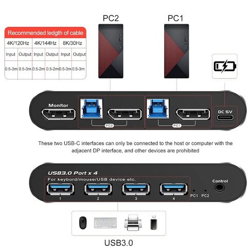 Displayport Kvm Switch 1 Monitors 2 Computers 1440P 240hz kvm Switch 1 Monitors 2 Computers displayport 240hz displayport kvm 1440p 120hz 144hz 165hz 175hz 240hz in Saudi Arabia