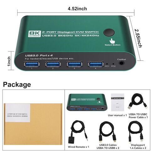 Displayport Kvm Switch 1 Monitors 2 Computers 1440P 240hz kvm Switch 1 Monitors 2 Computers displayport 240hz displayport kvm 1440p 120hz 144hz 165hz 175hz 240hz in Saudi Arabia