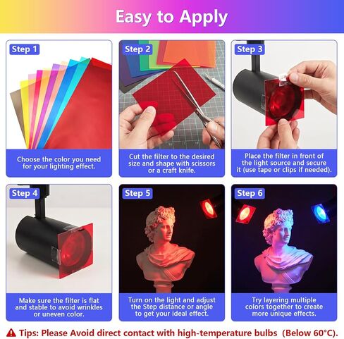 TOTiyea Gel Light Filter Sheets 20 Pack 10 Colors 12mil LED Lights & DIY in Kuwait