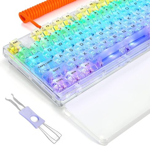 ATTACK SHARK X75 PRO PC Transparent Wireless Hot Swappable Mechanical Keyboard with 2.4G/Bluetooth/Wired Coiled Cable,Acrylic Wirst Rest,Gasket Mounted,for Windows/Mac(Kailh MX Switches) in Kuwait