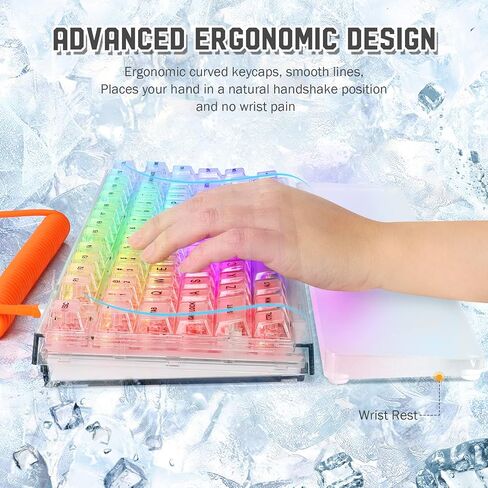 ATTACK SHARK X75 PRO PC Transparent Wireless Hot Swappable Mechanical Keyboard with 2.4G/Bluetooth/Wired Coiled Cable,Acrylic Wirst Rest,Gasket Mounted,for Windows/Mac(Kailh MX Switches) in Kuwait