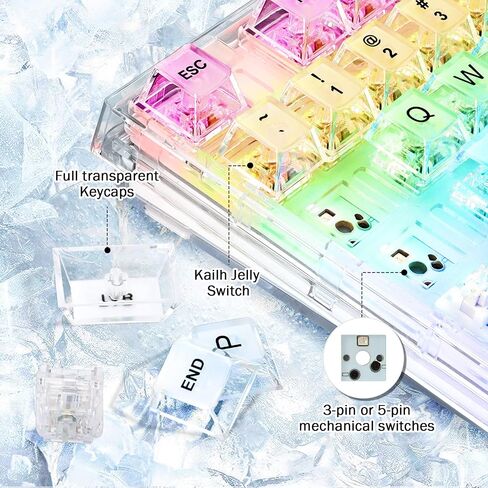 ATTACK SHARK X75 PRO PC Transparent Wireless Hot Swappable Mechanical Keyboard with 2.4G/Bluetooth/Wired Coiled Cable,Acrylic Wirst Rest,Gasket Mounted,for Windows/Mac(Kailh MX Switches) in Kuwait