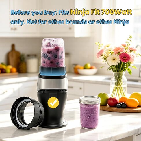 Adapter for 700W Ninja Fit Blender & Ball Wide-Mouth Mason Jars - Blend, Store & Go in Same Jar, Blender Accessory for QB3001SS - Easy to Clean, Dishwasher Safe (Blender & Jar Not included) in Saudi Arabia