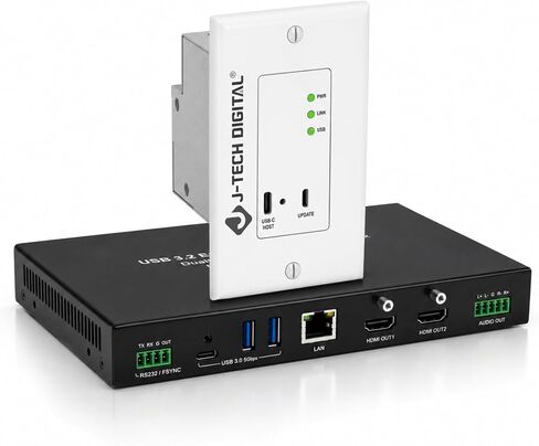J-Tech Digital USB 3.2 Extender Over Ethernet HDBaseT Cat6A Wallplate Extender Kit Up to 330ft, USB-C Host, Dual 4K@60Hz HDMI Outputs, KVM, DisplayLink, RS232 & FSYNC Pass-Through [JTECH-U3EXW-DKIT] in Kuwait