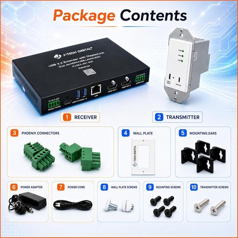 J-Tech Digital USB 3.2 Extender Over Ethernet HDBaseT Cat6A Wallplate Extender Kit Up to 330ft, USB-C Host, Dual 4K@60Hz HDMI Outputs, KVM, DisplayLink, RS232 & FSYNC Pass-Through [JTECH-U3EXW-DKIT] in Kuwait