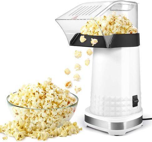 Popcorn Machine Hot Air Popper - 16-Cup Large Capacity Electric Popcorn Maker for Home Movie Night, 1200W Fast Popping Oil-Free Healthy Snack Maker for Kids & Party, White in Kuwait