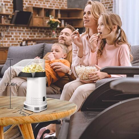 Popcorn Machine Hot Air Popper - 16-Cup Large Capacity Electric Popcorn Maker for Home Movie Night, 1200W Fast Popping Oil-Free Healthy Snack Maker for Kids & Party, White in Kuwait