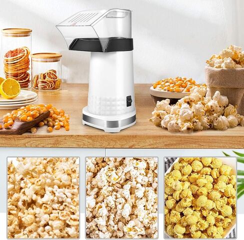 Popcorn Machine Hot Air Popper - 16-Cup Large Capacity Electric Popcorn Maker for Home Movie Night, 1200W Fast Popping Oil-Free Healthy Snack Maker for Kids & Party, White in Kuwait