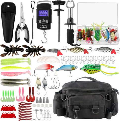 mouhike 113Pcs Fishing Tool Kit, Fishing Bag, Fishing Pliers Hook Remover, Fish Lip Gripper, Fishing Lures Hook Tackle Box, Handheld Digital Scale, Ice Fly Fishing Gear Accessories Set Fishermen Gift in Saudi Arabia