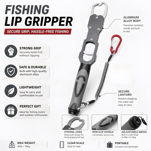 Fish Lip Gripper with Scale，40LB Fish Gripper with 360° Swivel Handle in Kuwait