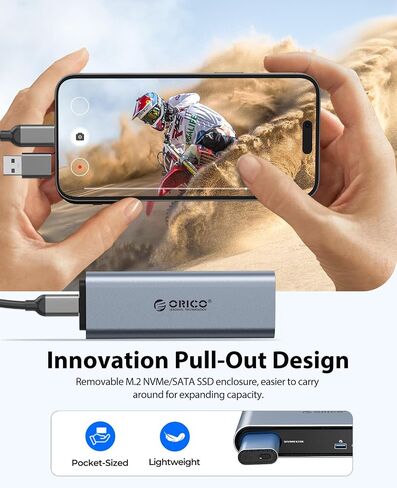 ORICO 10 in 1 USB-C Docking Station with M.2 NVMe/SATA SSD Enclosure, 10Gbps USB 3.2, 480Mbps USB 2.0, HDMI 4K@60Hz, 100W PD, RJ45 Ethernet, 3.5mm Audio with Volume Knob, for MacBook Pro/Air (PTM1) in Kuwait