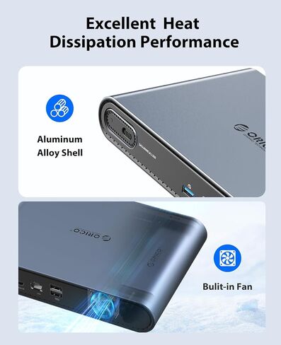 ORICO 10 in 1 USB-C Docking Station with M.2 NVMe/SATA SSD Enclosure, 10Gbps USB 3.2, 480Mbps USB 2.0, HDMI 4K@60Hz, 100W PD, RJ45 Ethernet, 3.5mm Audio with Volume Knob, for MacBook Pro/Air (PTM1) in Kuwait
