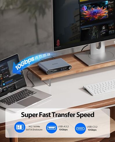 ORICO 10 in 1 USB-C Docking Station with M.2 NVMe/SATA SSD Enclosure, 10Gbps USB 3.2, 480Mbps USB 2.0, HDMI 4K@60Hz, 100W PD, RJ45 Ethernet, 3.5mm Audio with Volume Knob, for MacBook Pro/Air (PTM1) in Kuwait