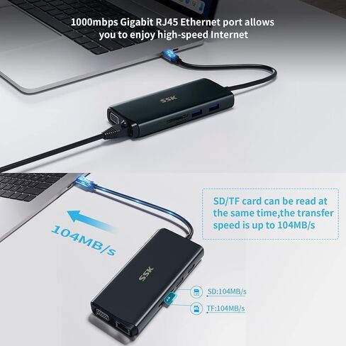 SSK 11 in 1 USB C Docking Station Type C Triple Display Multiport Adapter in Kuwait